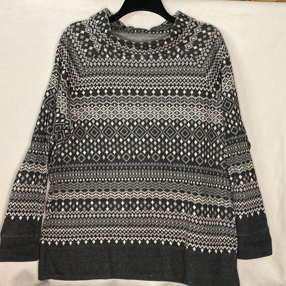 Gray Patterned Cowl Neck Sweater - image 1